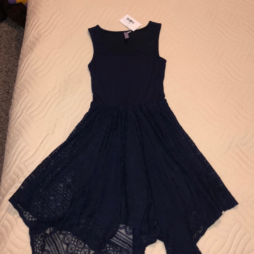 Sleeveless Navy Blue Lace Dress